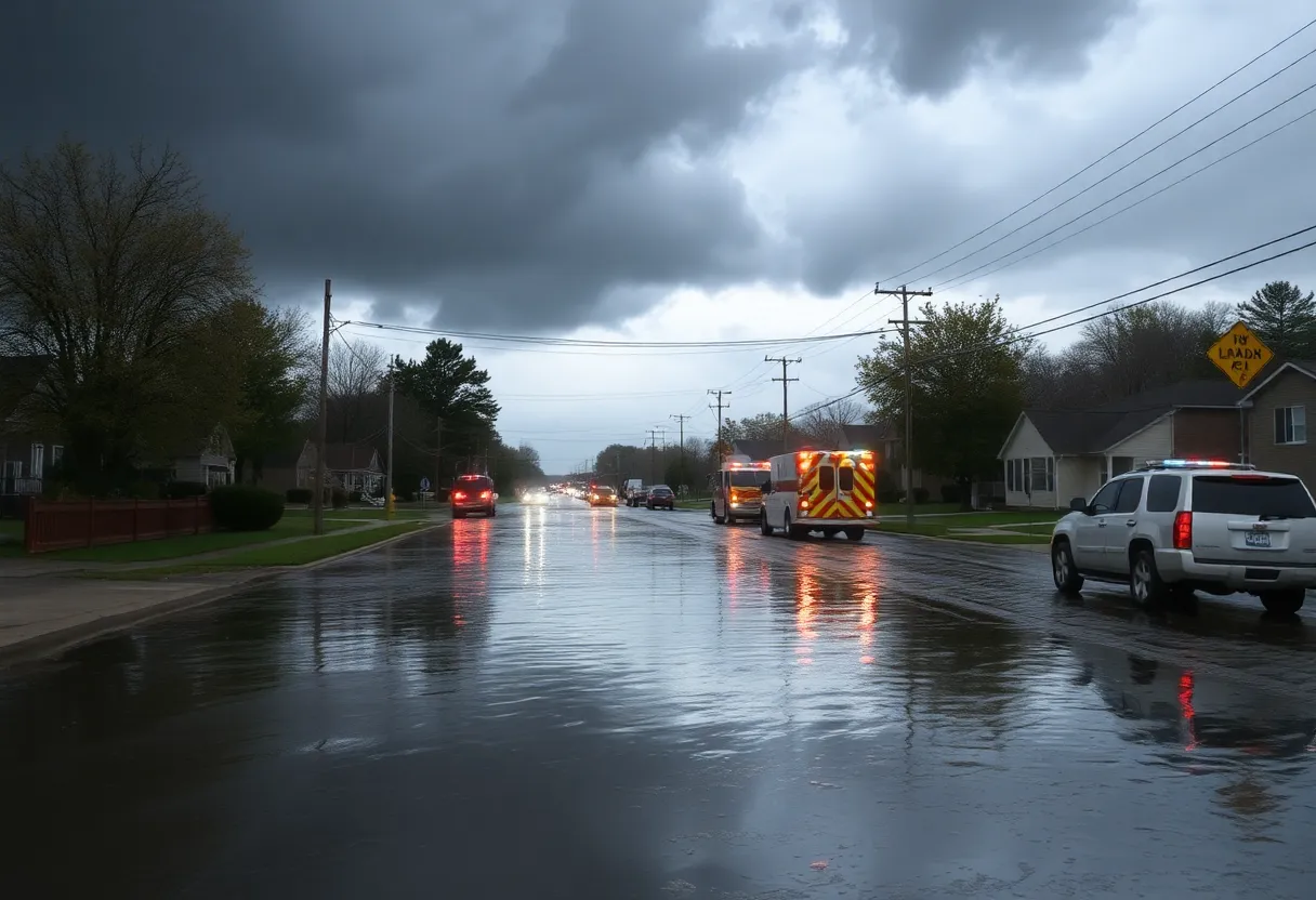 Flooded street in Franklin County, TN due to severe thunderstorms