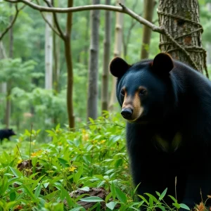 A black bear roaming in the Florida wilderness