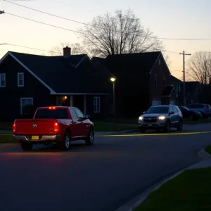 Scene depicting a neighborhood street following a drive-by shooting incident