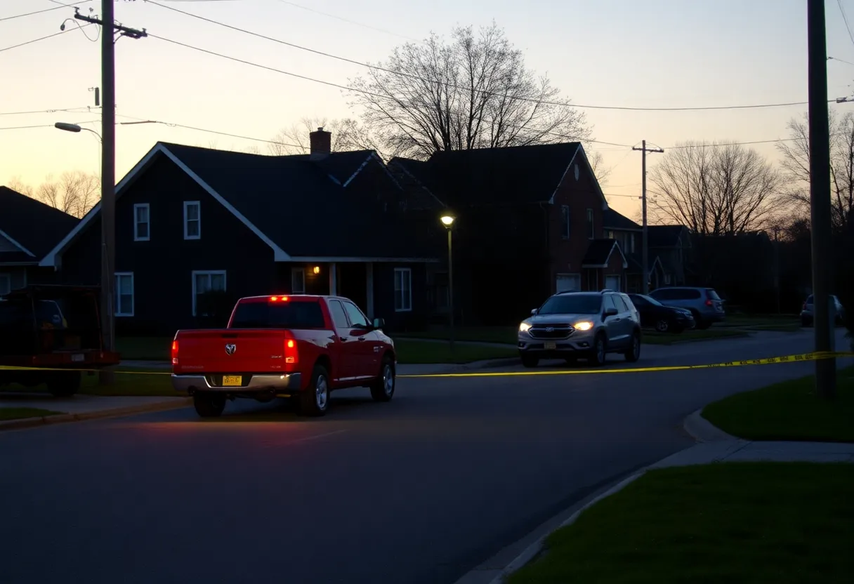 Scene depicting a neighborhood street following a drive-by shooting incident