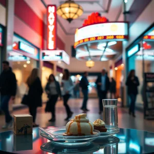 Couples strolling and dining inside The Mall at Green Hills under warm evening lights