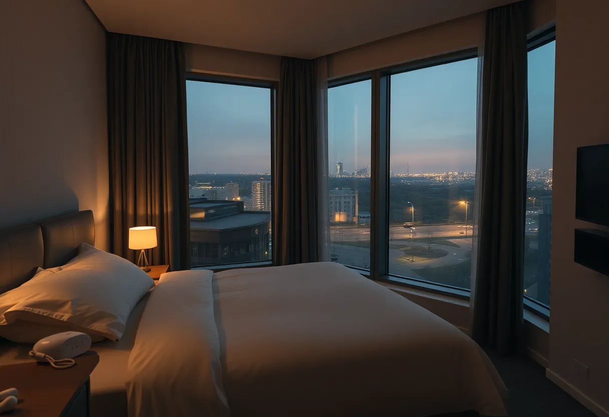 Quiet hotel room interior with park view at Hilton Nashville Downtown