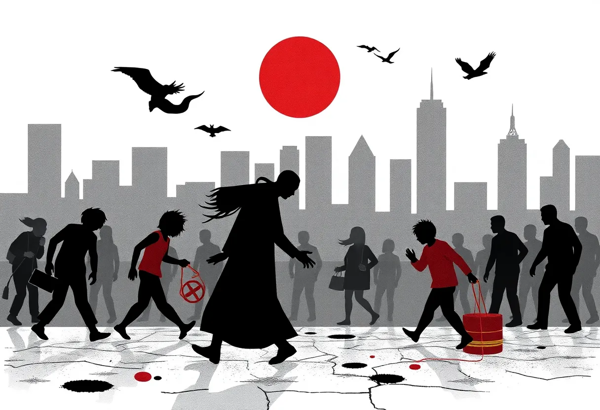 Illustration representing human trafficking and escape