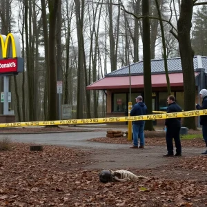 Police conducting an investigation in a wooded area behind McDonald's in Nashville