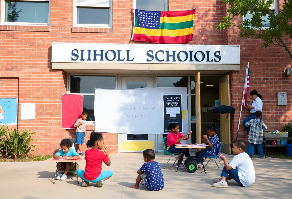 Signage showing the new name Judge Richard H. Dinkins Middle School