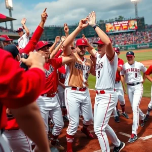 Jumbo Shrimp team celebrating their historic victory over Nashville Sounds