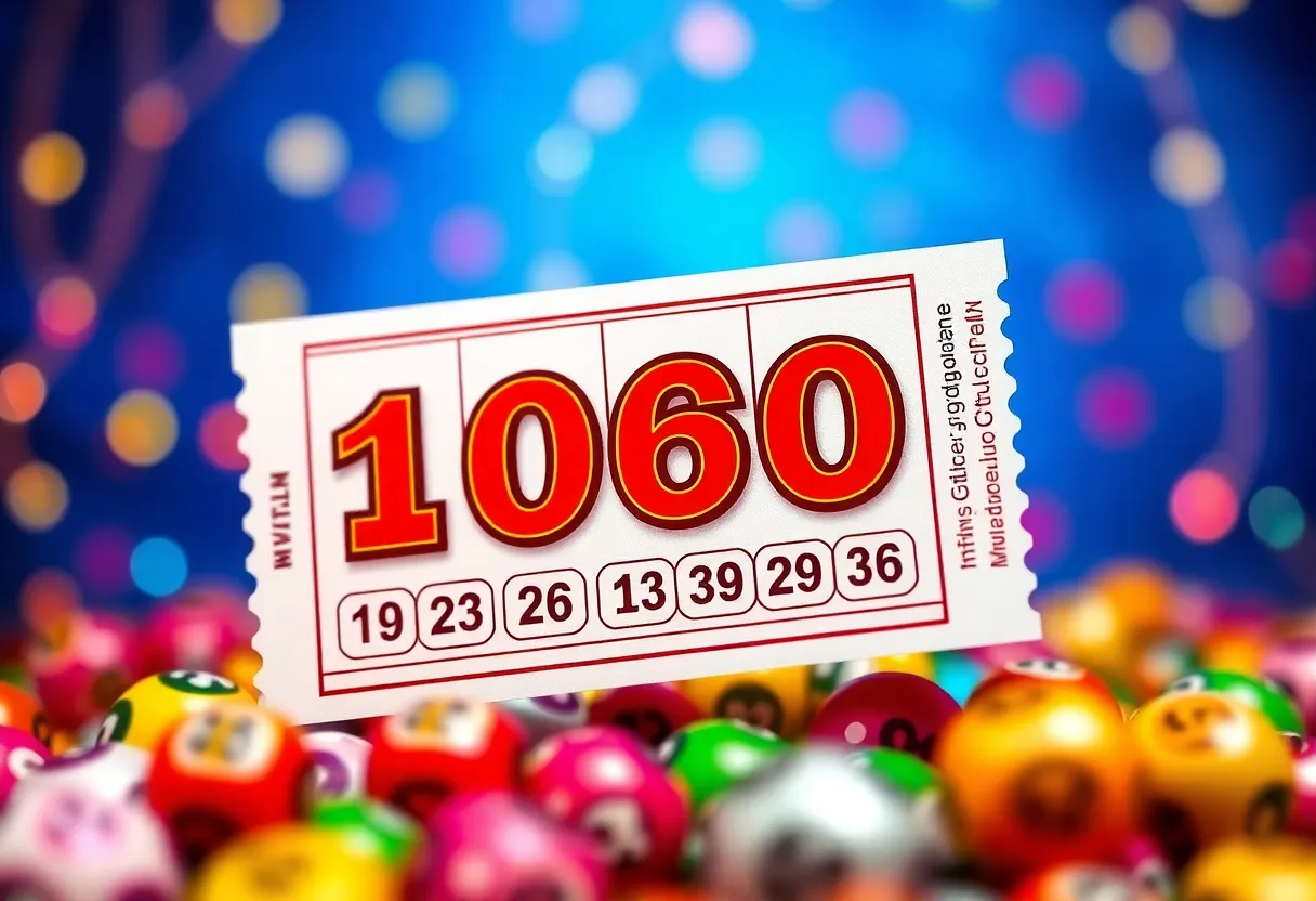 Lottery ticket with winning numbers displayed