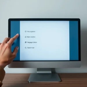 User looking at a blank web page with navigation options.