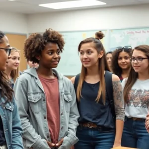 Students discussing dress code issues at MLK Magnet High School