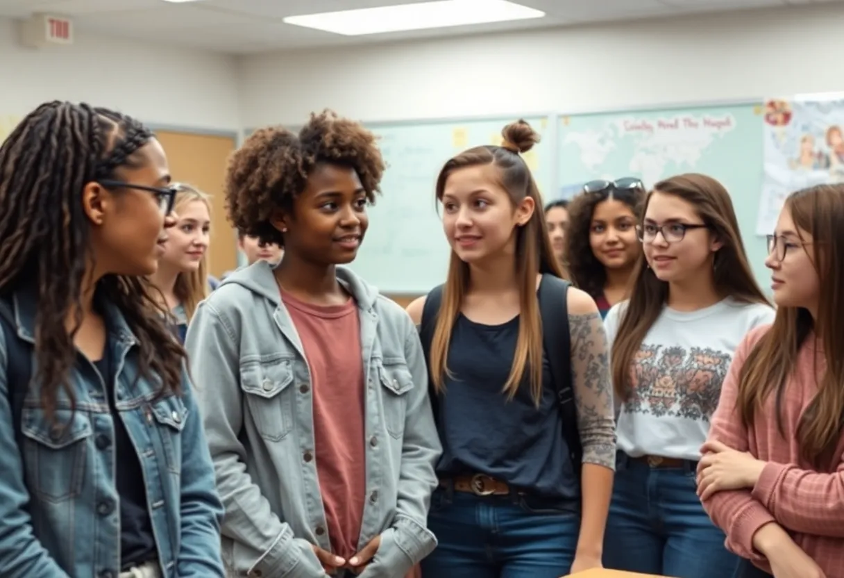 Students discussing dress code issues at MLK Magnet High School