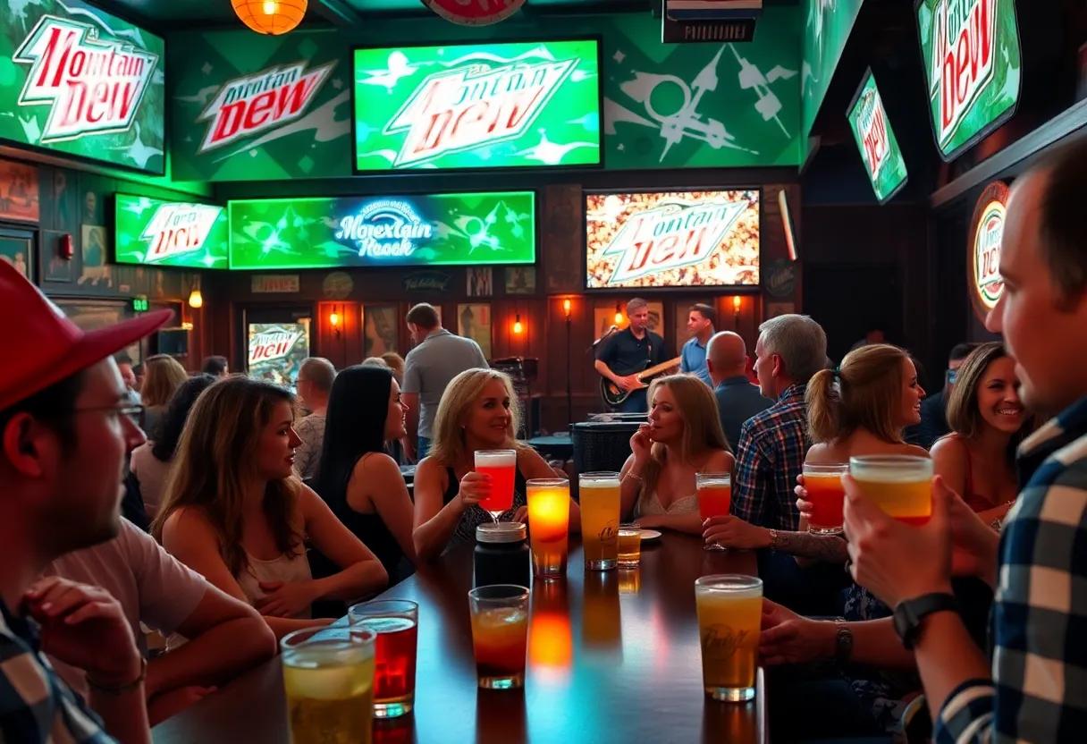 Guests enjoying the Mountain Dew Nashville takeover at a honky-tonk.