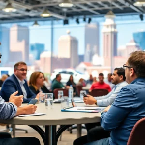 Professionals collaborating at the Music City Collision Conference in Nashville