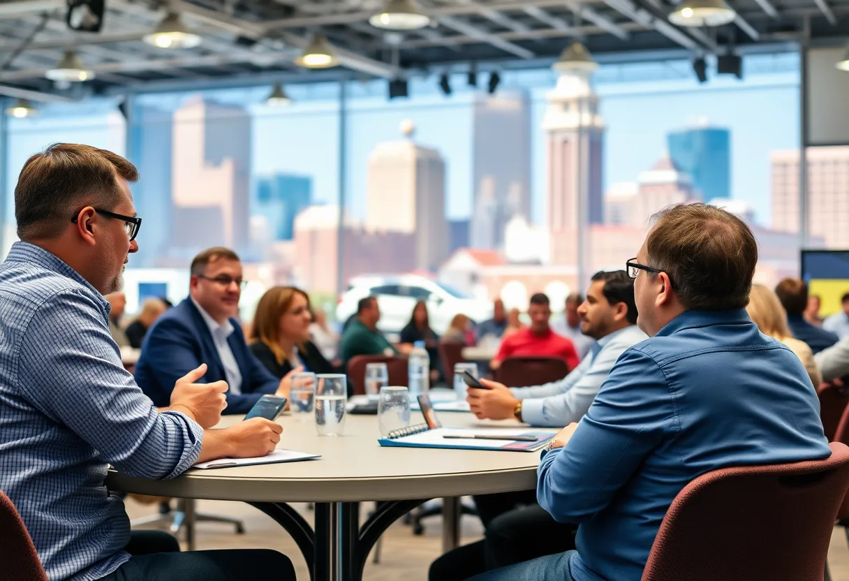 Professionals collaborating at the Music City Collision Conference in Nashville