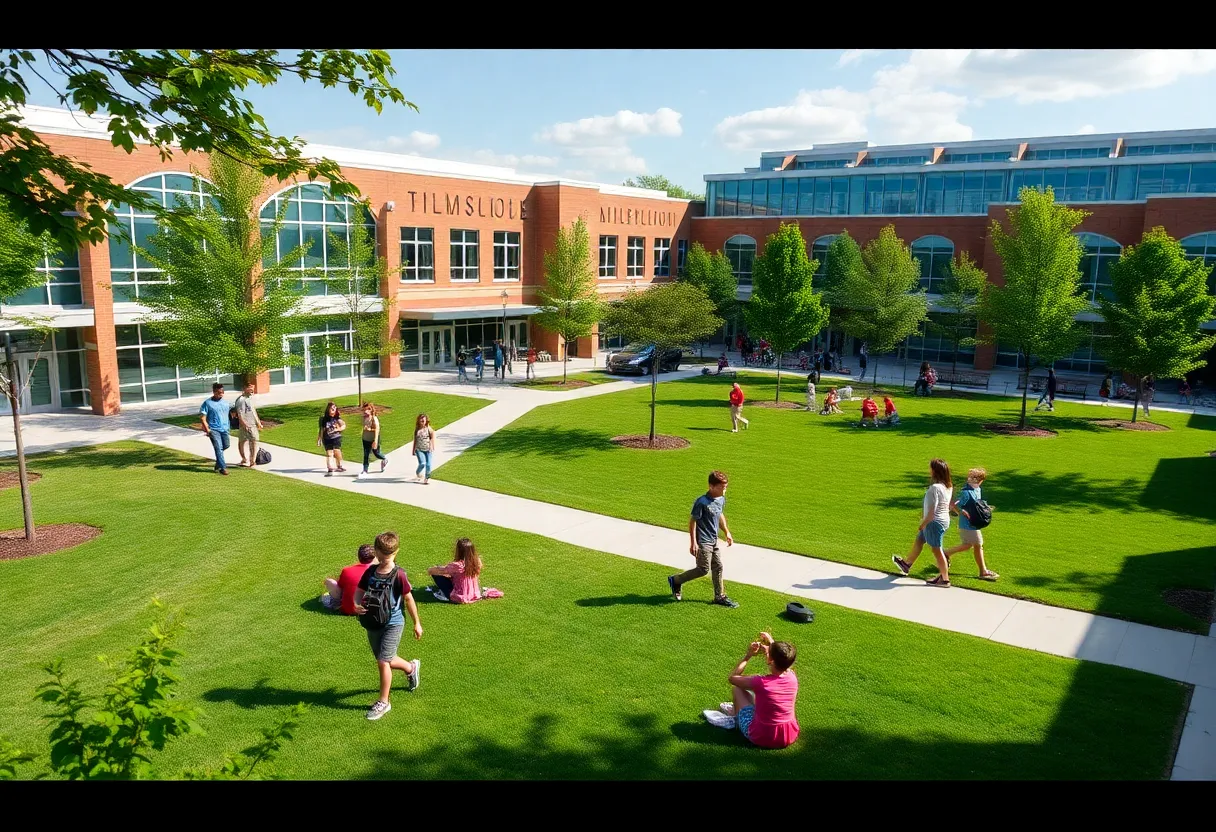 Outdoor view of Nashville Christian School with students engaged in activities