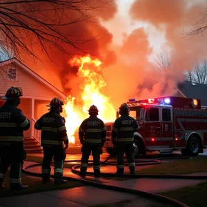 Firefighters from the Nashville Fire Department battling a blaze in a residential area.