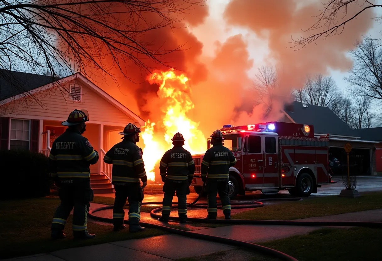 Firefighters from the Nashville Fire Department battling a blaze in a residential area.