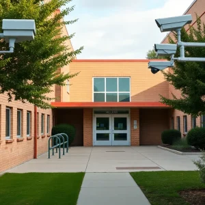 Different security features around a high school in Nashville