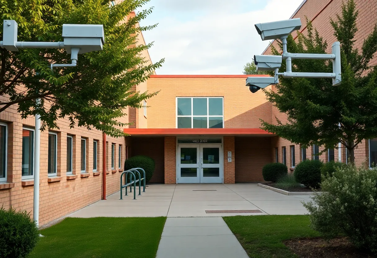 Different security features around a high school in Nashville
