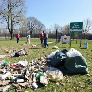 Volunteers cleaning up litter in a Nashville park