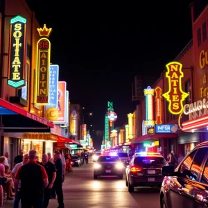 Police presence in Nashville's entertainment district at night