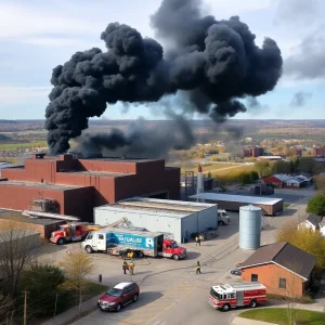 Fire at recycling plant in Nashville with smoke rising