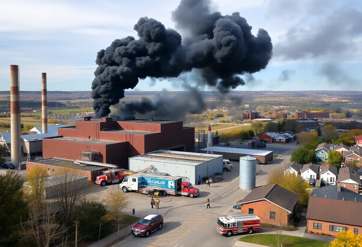 Fire at recycling plant in Nashville with smoke rising