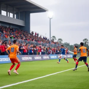 Nashville SC soccer game with fans in the stands at GEODIS Park