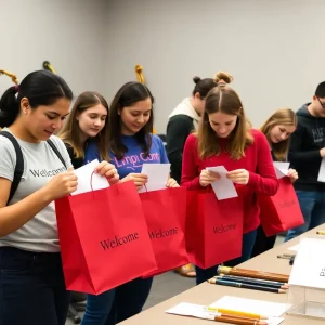 Volunteers creating welcome bags for music students in Nashville