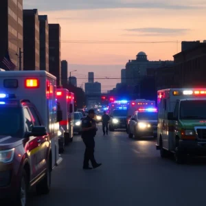 Police and emergency vehicles at the scene of a shooting in Nashville