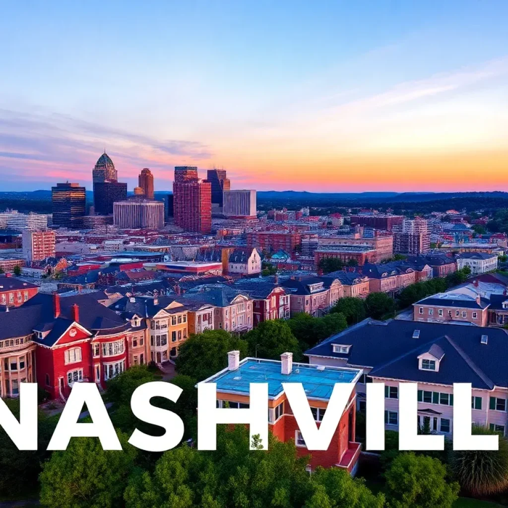 View of Nashville skyline with luxury homes