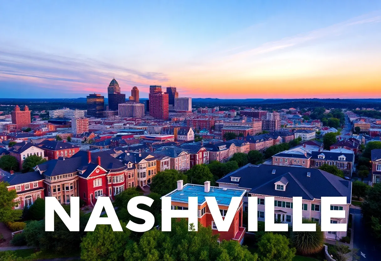 View of Nashville skyline with luxury homes