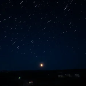 Night sky showcasing Perseid meteor shower with twinkling stars.