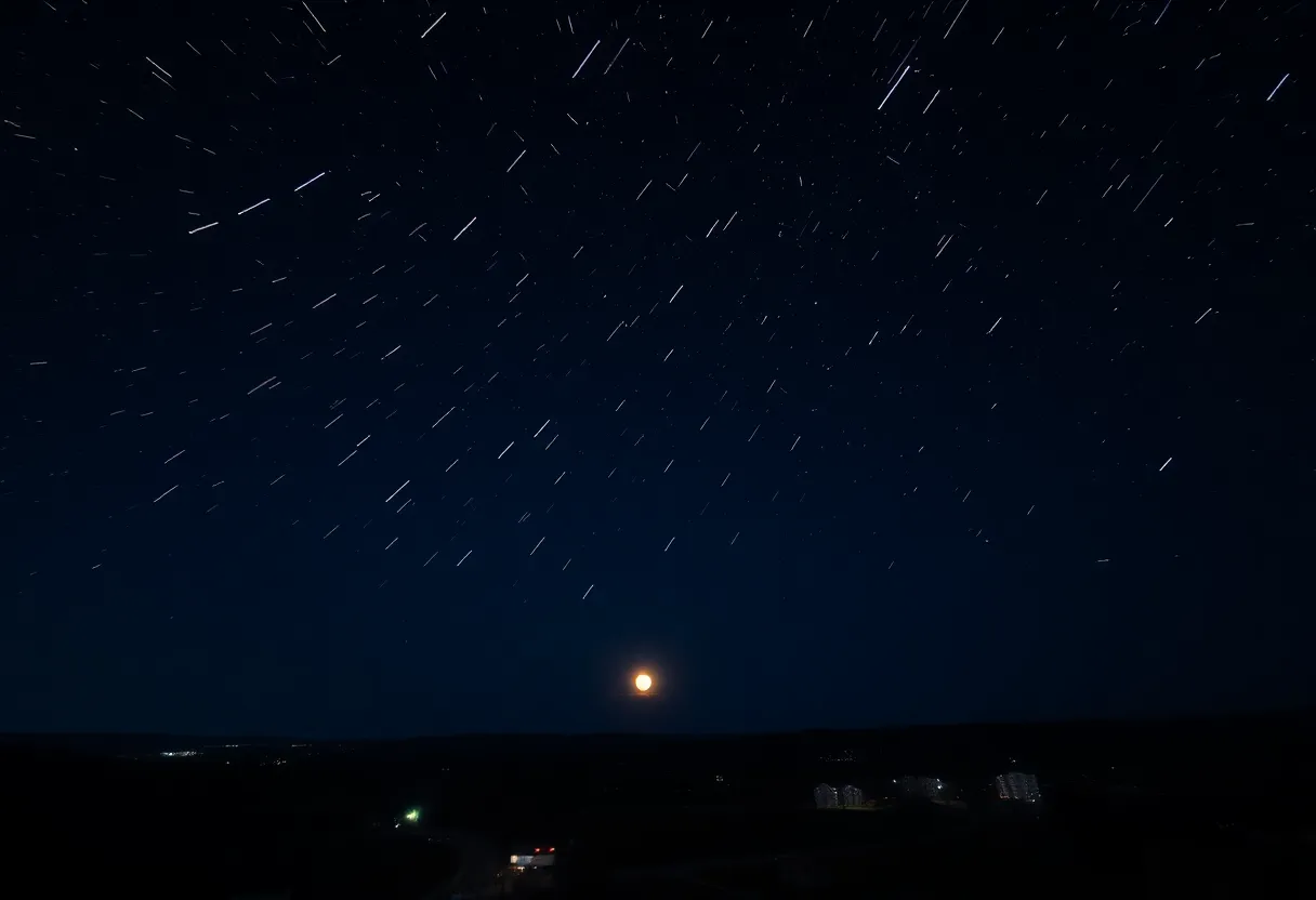 Night sky showcasing Perseid meteor shower with twinkling stars.