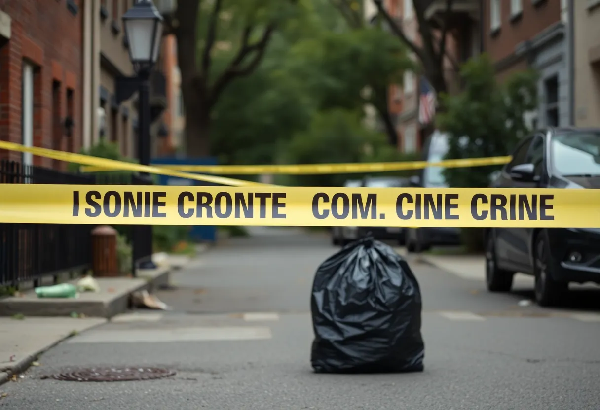 Crime scene investigation with police tape and garbage bag in Nashville, TN