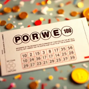 Visualization of a Powerball lottery ticket with celebratory elements