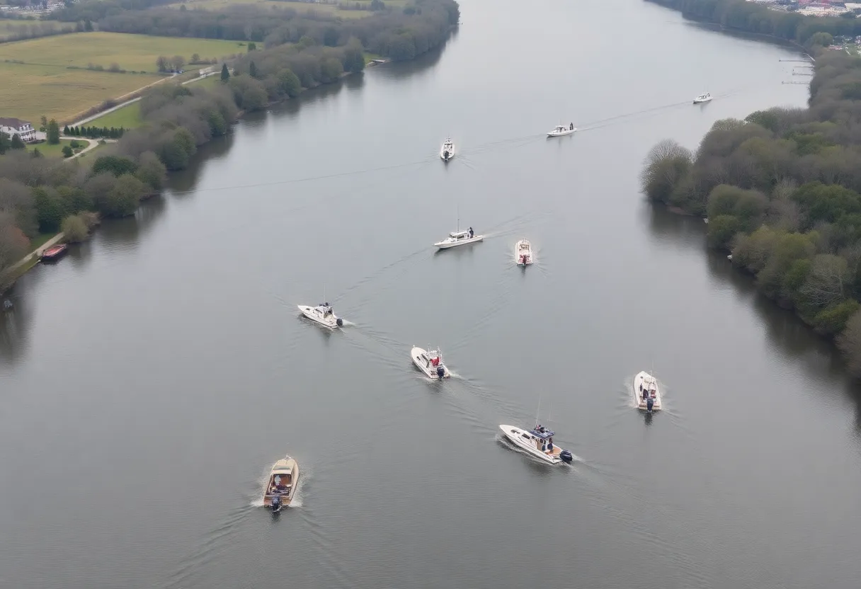 Search teams on the Cumberland River looking for a missing person