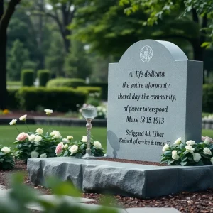 Memorial tribute for Sister Pat Soete in a garden