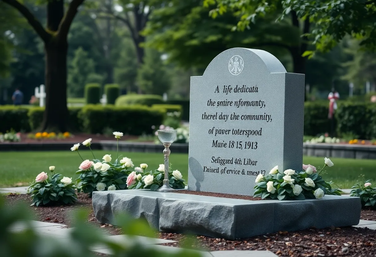 Memorial tribute for Sister Pat Soete in a garden