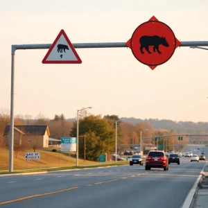 Traffic on a road in Spring Hill, Tennessee, highlighting safety measures.