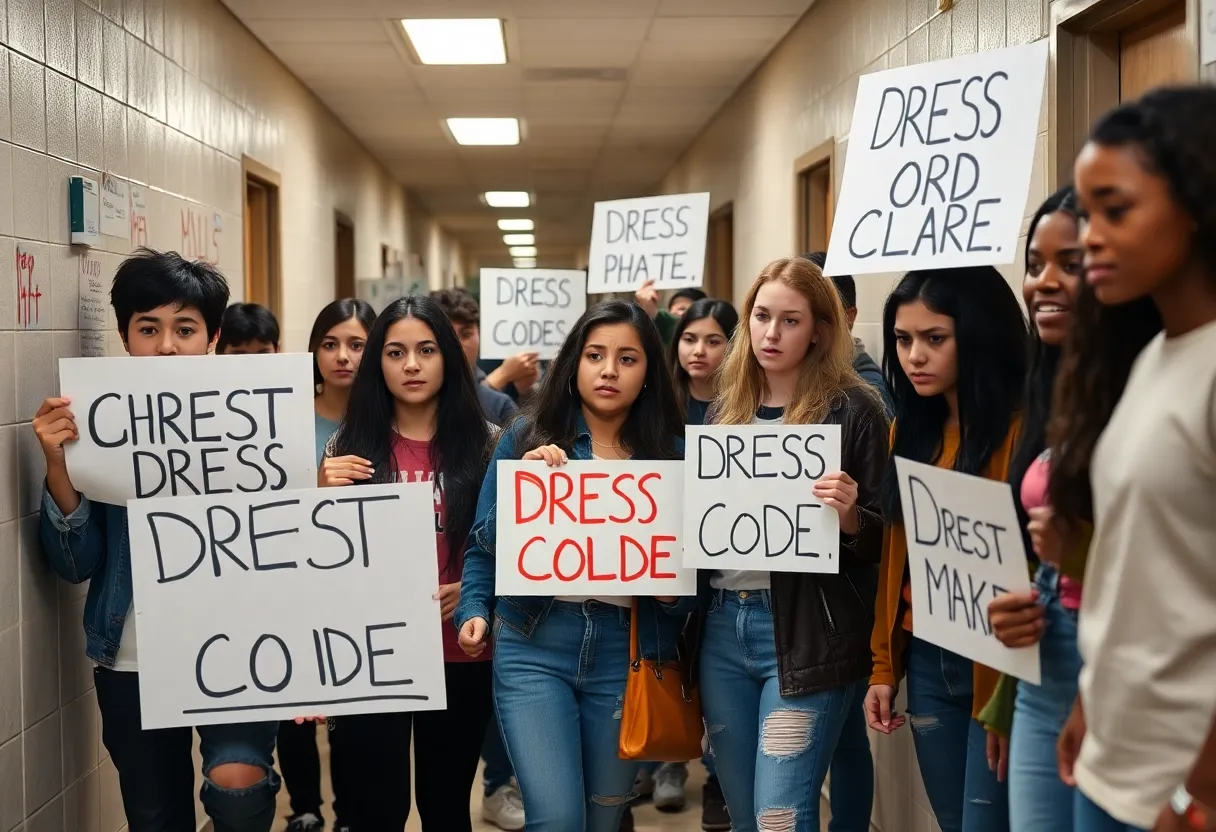 Students protesting against a school dress code