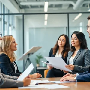 Professionals collaborating on business and legal strategies