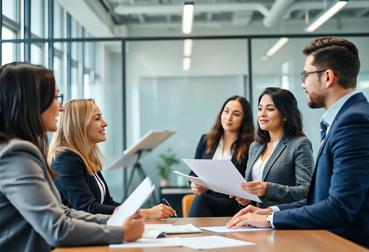 Professionals collaborating on business and legal strategies