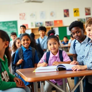 Diverse students at a private school participating in educational activities