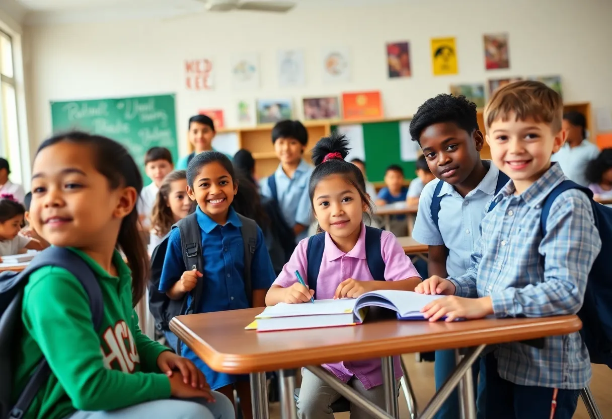 Diverse students at a private school participating in educational activities