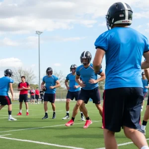 Tennessee Titans players practicing during training camp