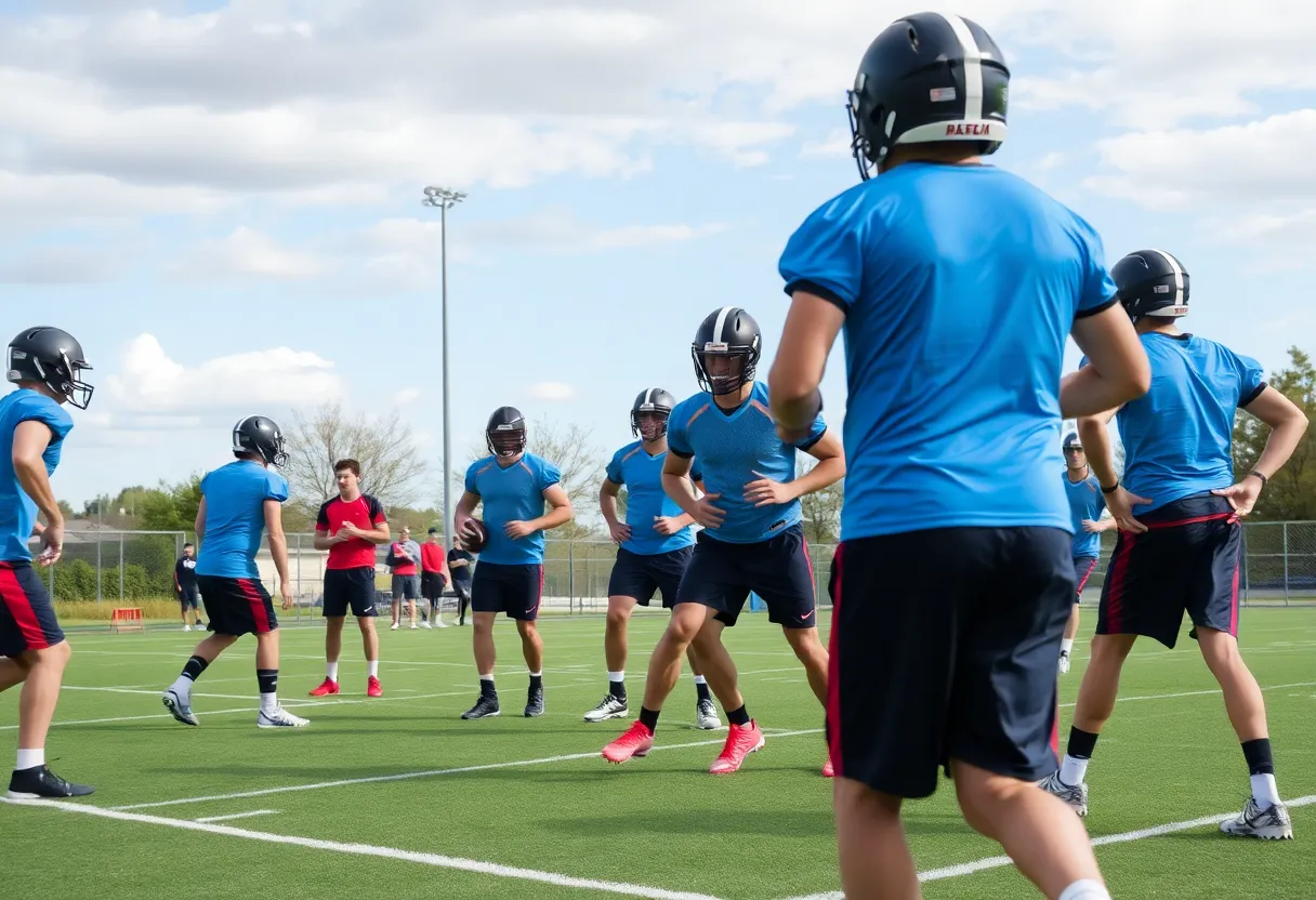 Tennessee Titans players practicing during training camp