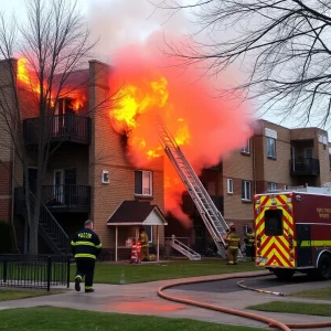 Firefighters battling a two-alarm fire at an apartment complex in South Nashville.