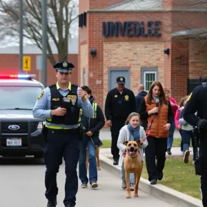 Police and students during evacuation at University School of Nashville