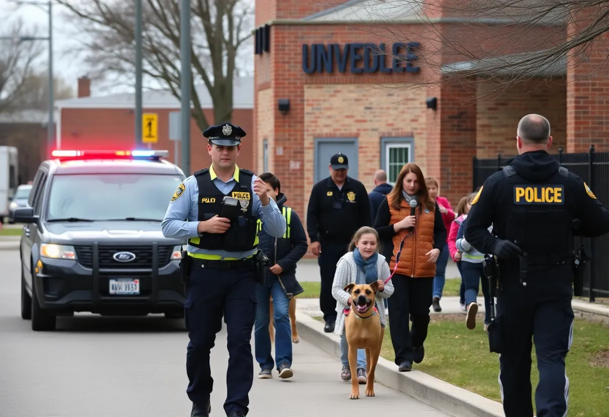 Police and students during evacuation at University School of Nashville