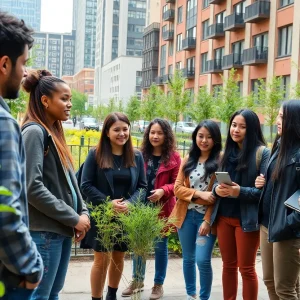 Students and faculty collaborating on climate change research outdoors